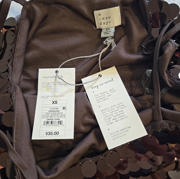 A New Day Brown Sequined Sleeveless Mini Party Dress XS - Picture 6 of 13